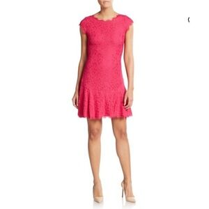 Diane Von Furstenburg Brittany Lace Flared-Hem Dress Size‎ 12 Fuchsia Jewel Pink